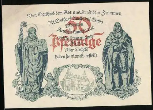 Notgeld Gotha 1921, 50 Pfennig, Gotthard der Abt und Ernst der Fromme