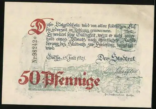 Notgeld Gotha 1921, 50 Pfennig, Gotthard der Abt und Ernst der Fromme