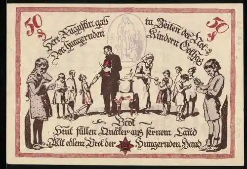Notgeld Gotha 1921, 50 Pfennig, Quäkern helfen den Hungernden