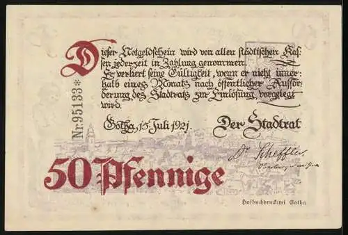 Notgeld Gotha 1921, 50 Pfennig, Quäkern helfen den Hungernden