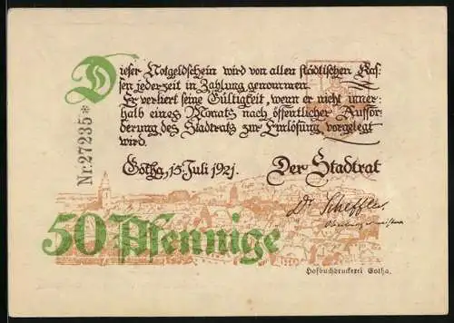 Notgeld Gotha 1921, 50 Pfennig, Lebens- und Feuerversicherungsbanken