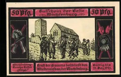 Notgeld Wachsenburg, 50 Pfennig, Ernst der Fromme beschliesst den Wiederaufbau der Wachsenburg