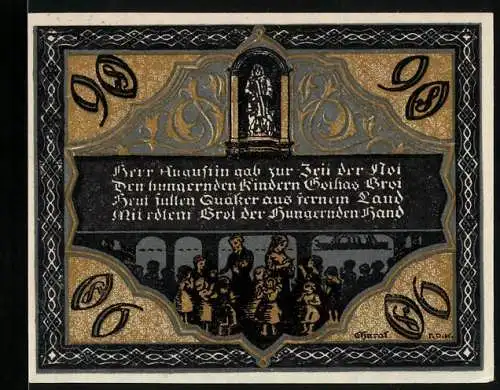 Notgeld Gotha 1921, 90 Pfennig, Die Quäker geben den Hungernden