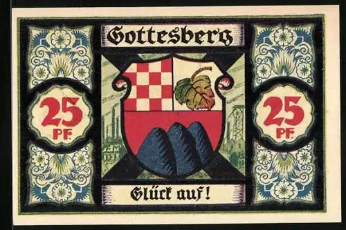 Notgeld Gottesberg /Schlesien 1921, 25 Pfennig, Wappen und Stadtplatz