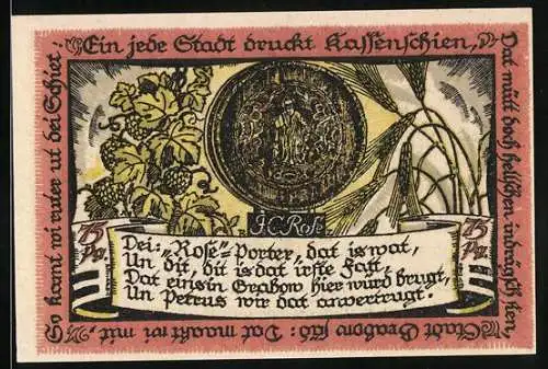 Notgeld Grabow i. Meckl., 75 Pfennig, Grosse Goldmünze