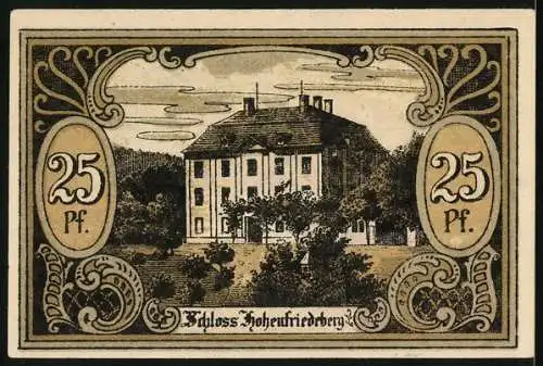 Notgeld Hohenfriedeberg, 25 Pfennig, Protest. Kirche, Das Schloss