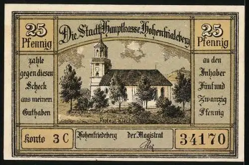 Notgeld Hohenfriedeberg, 25 Pfennig, Rathaus mit King