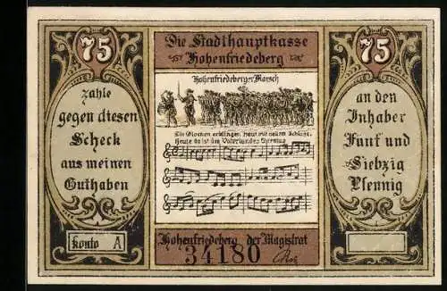 Notgeld Hohenfriedeberg, 75 Pfennig, Siegeshöhe und Hohenfriedeberg-Marsch