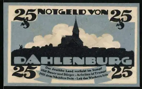 Notgeld Dahlenburg 1920, 25 Pfennig, Silhouette der Stadt