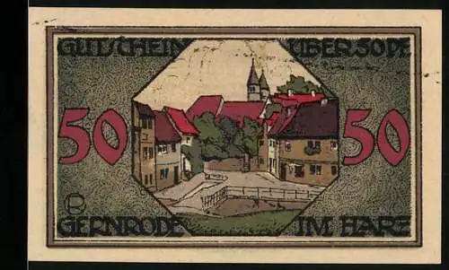 Notgeld Gernrode im Harz 1921, 50 Pfennig, Ortsansicht