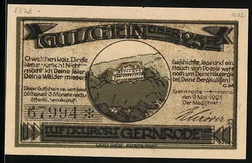 Notgeld Gernrode im Harz 1921, 25 Pfennig, Ortsansicht aus der Ferne