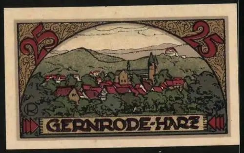 Notgeld Gernrode im Harz 1921, 25 Pfennig, Ortsansicht aus der Ferne