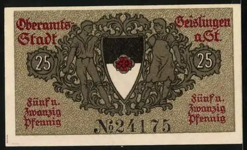 Notgeld Geislingen an der Steige 1918, 25 Pfennig, Wappen mit einer Blüte