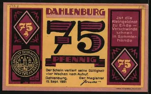 Notgeld Dahlenburg 1921, 75 Pfennig, Der Schuhmacher bei der Arbeit