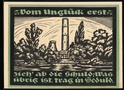 Notgeld Genthin 1921, 1 Mark, Blick auf den Turm