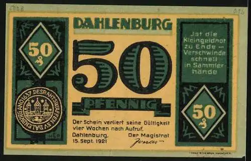 Notgeld Dahlenburg 1921, 50 Pfennig, Bauer am Ochsenpflug