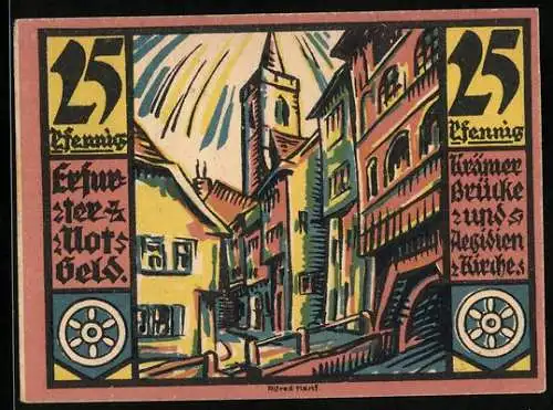 Notgeld Erfurt 1920, 25 Pfennig, Krämerbrücke und Aegidien-Kirche