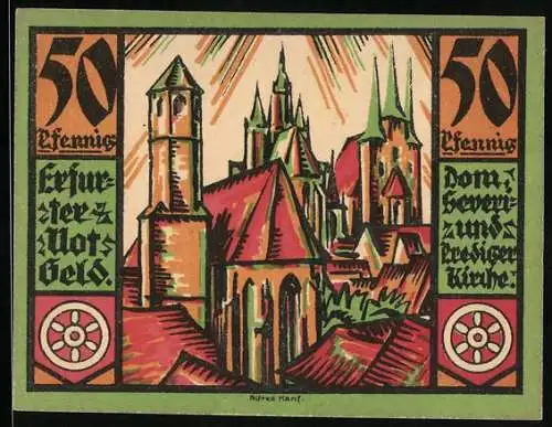 Notgeld Erfurt 1920, 50 Pfennig, Dom, Severi- und Predigerkirche
