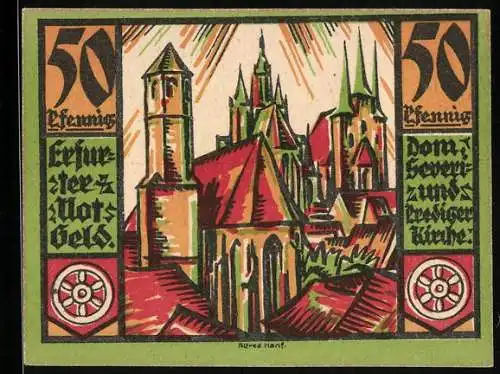 Notgeld Erfurt 1920, 50 Pfennig, Dom, Severi- und Prediger-Kirche