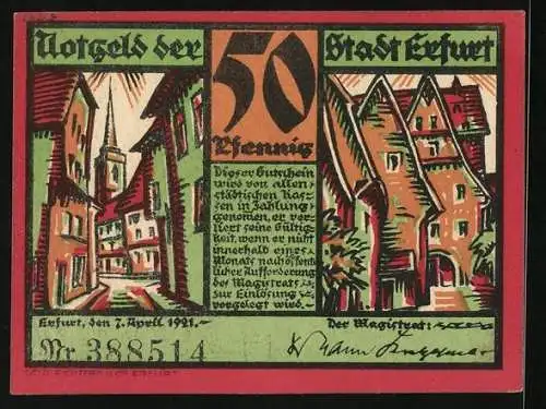 Notgeld Erfurt 1920, 50 Pfennig, Dom, Severi- und Prediger-Kirche