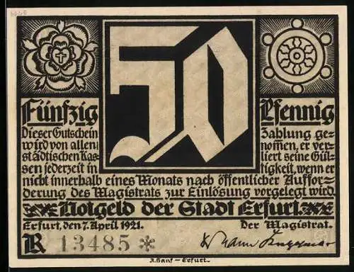 Notgeld Erfurt 1921, 50 Pfennig, Martin Luther