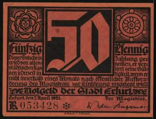 Notgeld Erfurt 1921, 50 Pfennig, Luther predigt