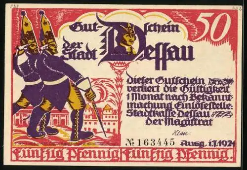 Notgeld Dessau 1921, 50 Pfennig, Preussische Armee beim Zweiten Schlesischen Krieg