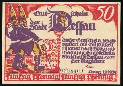 Notgeld Dessau 1921, 50 Pfennig, Soldaten in Höchstedt