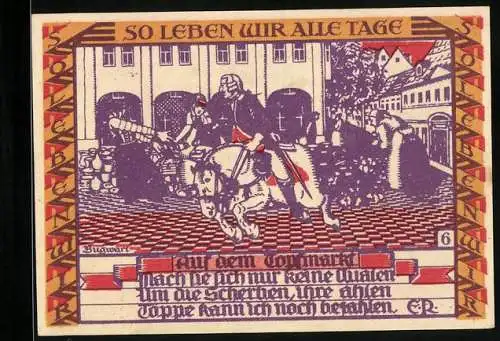 Notgeld Dessau 1921, 50 Pfennig, Der Reiter auf dem Topfmarkt
