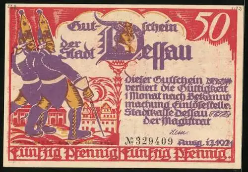 Notgeld Dessau 1921, 50 Pfennig, Soldaten bei Kesselsdorf