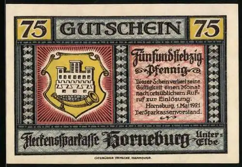 Notgeld Horneburg /Unter-Elbe 1921, 75 Pfennig, Partie in der Langestrasse
