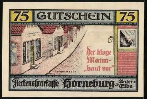 Notgeld Horneburg /Unter-Elbe 1921, 75 Pfennig, Partie in der Langestrasse