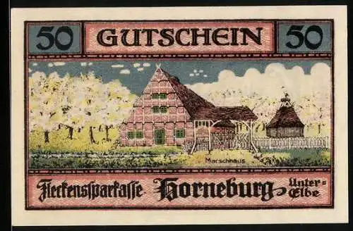 Notgeld Horneburg /Unter-Elbe 1921, 50 Pfennig, Das Marschhaus