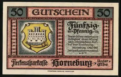 Notgeld Horneburg /Unter-Elbe 1921, 50 Pfennig, Das Marschhaus