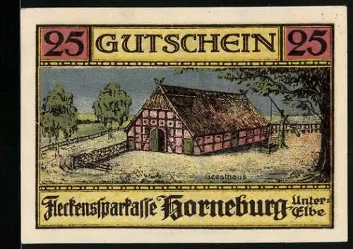 Notgeld Horneburg /Unter-Elbe 1921, 25 Pfennig, Blick auf das Geesthaus