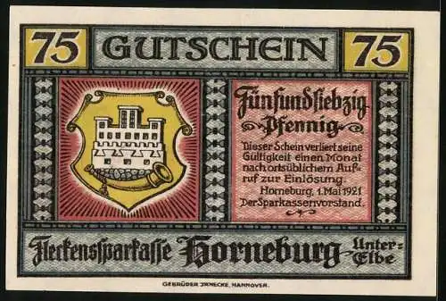 Notgeld Horneburg /Unter-Elbe 1921, 75 Pfennig, Die Langestrasse