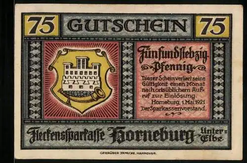 Notgeld Horneburg /Unter-Elbe 1921, 75 Pfennig, Die Langestrasse