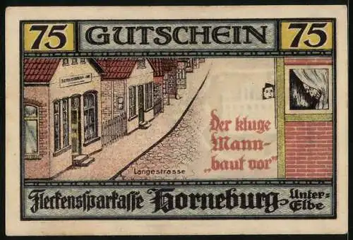 Notgeld Horneburg /Unter-Elbe 1921, 75 Pfennig, Die Langestrasse