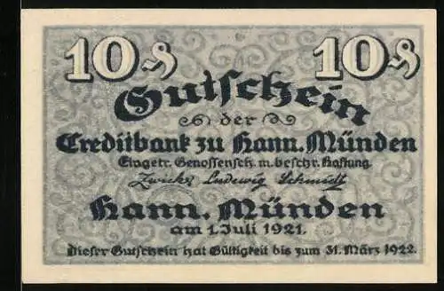 Notgeld Hann. Münden 1921, 10 Pfennig, Grabinschrift von Joh. Andreas Eisenbart