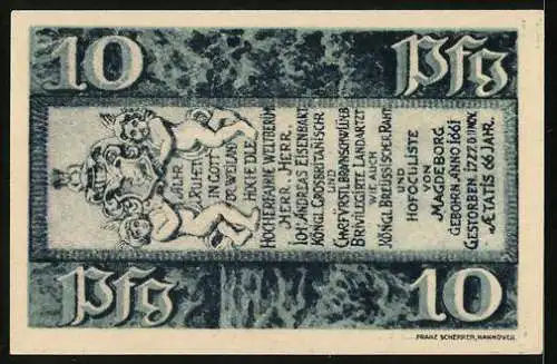 Notgeld Hann. Münden 1921, 10 Pfennig, Grabinschrift von Joh. Andreas Eisenbart