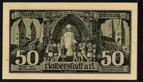 Notgeld Halberstadt a. Harz 1921, 50 Pfennig, Bischof Buko von Halberstadt