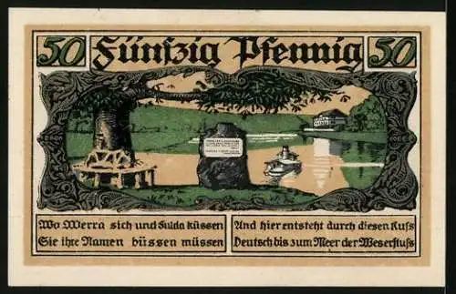 Notgeld Hann. Münden 1921, 50 Pfennig, Fulda und Werra treffen sich