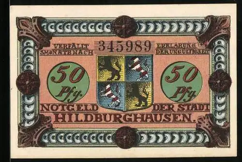 Notgeld Hildburghausen 1921, 50 Pfennig, Alte Frau mit Ware auf dem Rücken