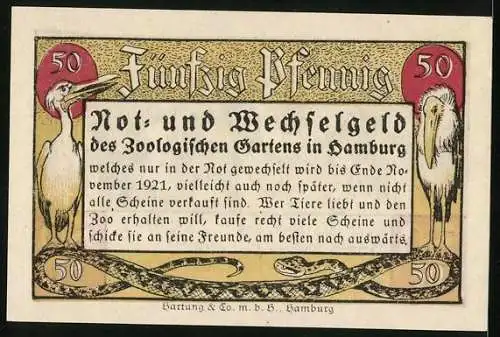 Notgeld Hamburg, 50 Pfennig, Affe stiehlt der Frau den Hut, zwei Grosse Marabus