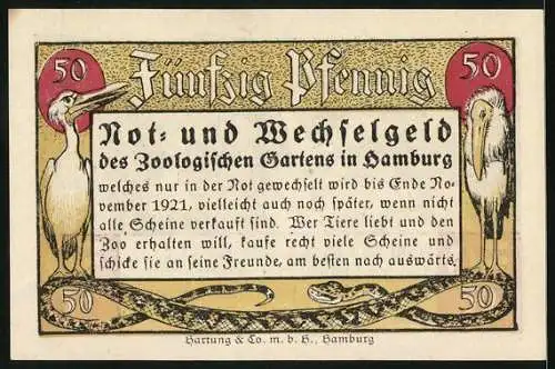 Notgeld Hamburg, 50 Pfennig, Affe stiehlt einer Dame den Hut, grosse Marabus