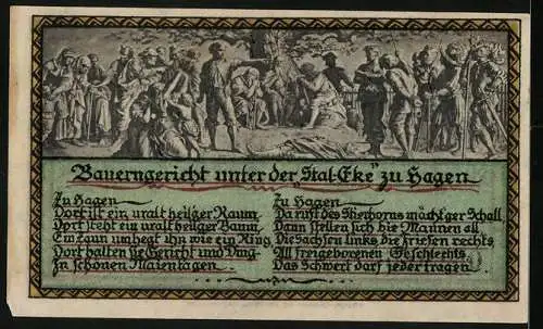 Notgeld Hagen i. Brem. 1921, 50 Pfennig, Bauerngericht unter der Stal-Eke