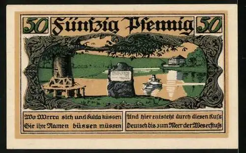 Notgeld Hann. Münden 1921, 50 Pfennig, Werra und Fulda treffen sich