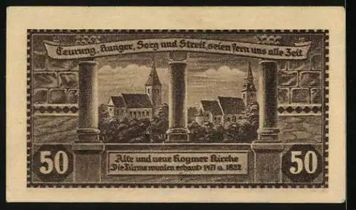 Notgeld Hoym i. Anhalt 1921, Alte und neue Kirche, Ortsansicht um 1700