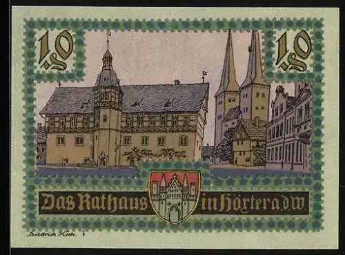 Notgeld Höxter a. d. W. 1921, 10 Pfennig, Das Rathaus