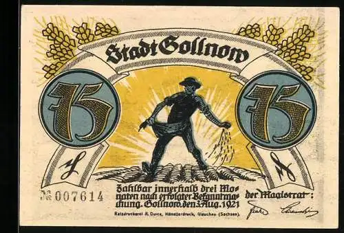 Notgeld Gollnow 1921, 75 Pfennig, Der Husar schläft ein